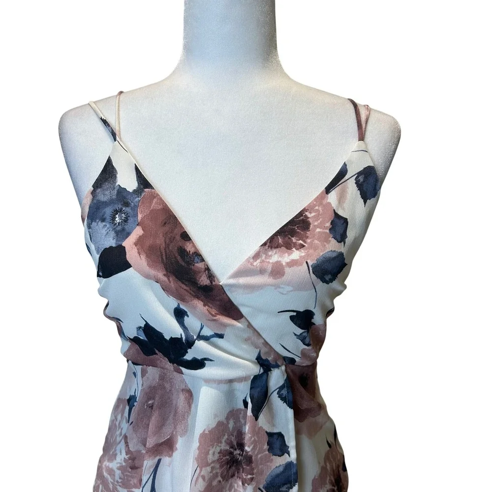 Lush Floral Print Dress Sleeveless Strappy Party Cocktail Wrap Asymmetrical Sz S